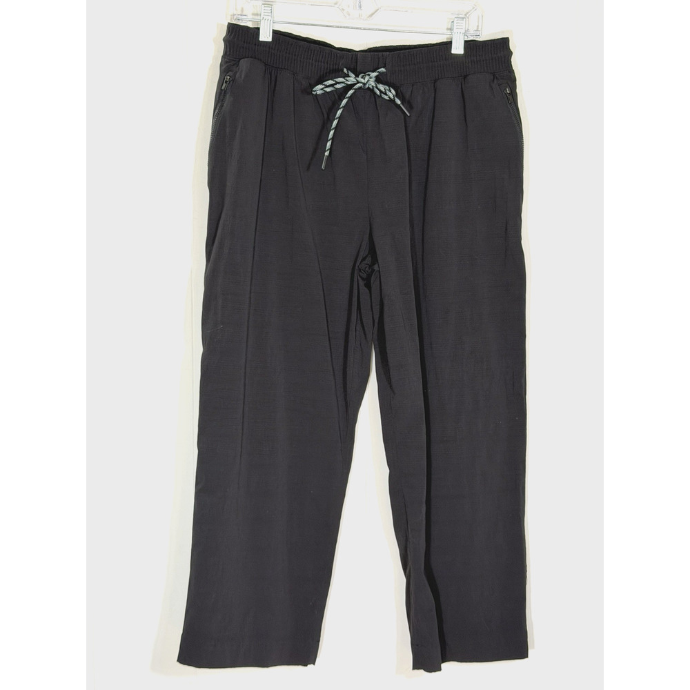 Athleta Trekkie Straight Crop Pants Elastic Waist Black Zip Pockets Size 14